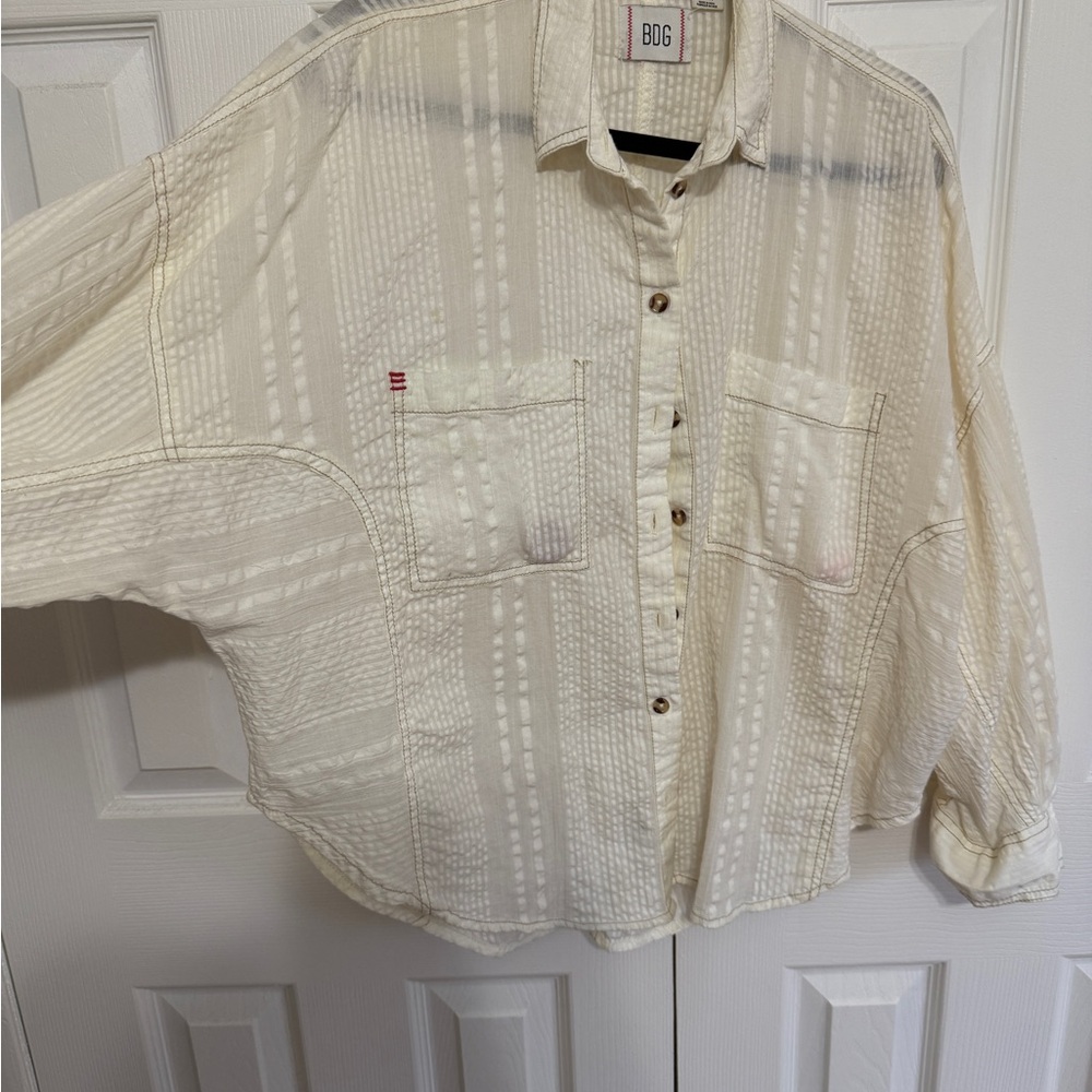 BDG Sheer Cream Button-Up Shirt